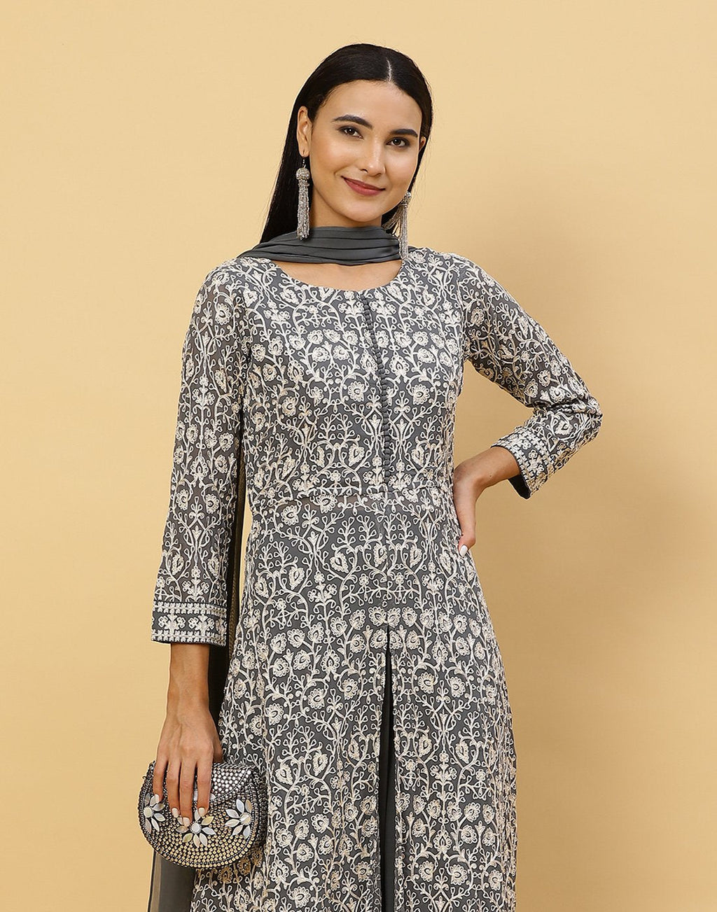 Embroidered Georgette Salwar Kameez Stitched Suit With Art Silk Dupatta
