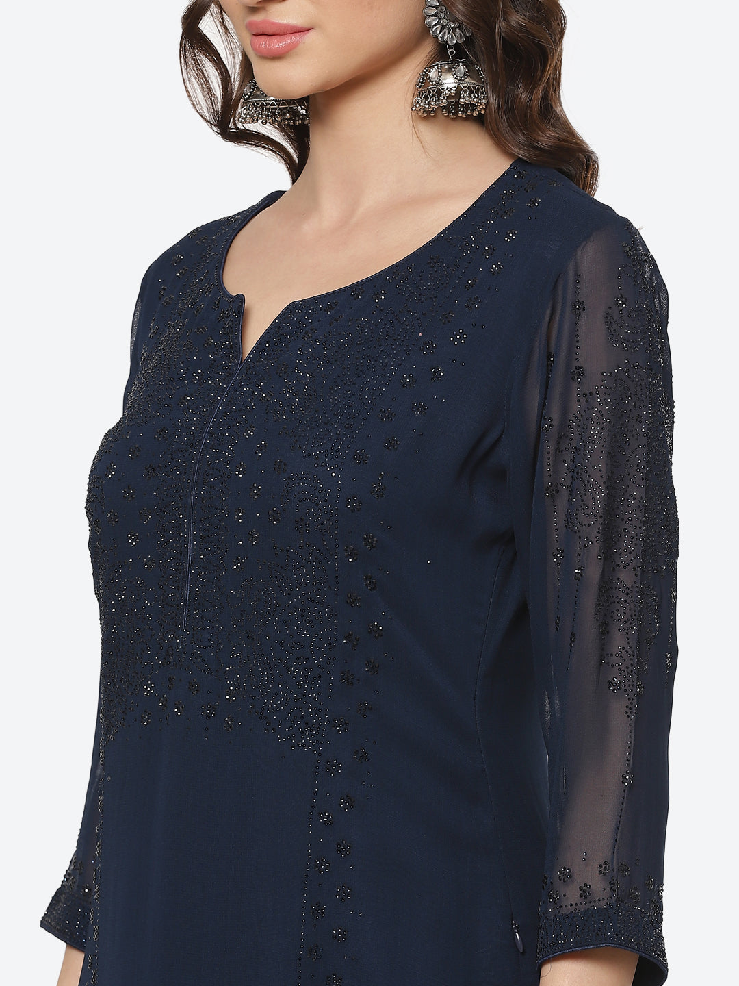 Swarovski Georgette Anarkali Stitched Salwar Kameez With Net Dupatta