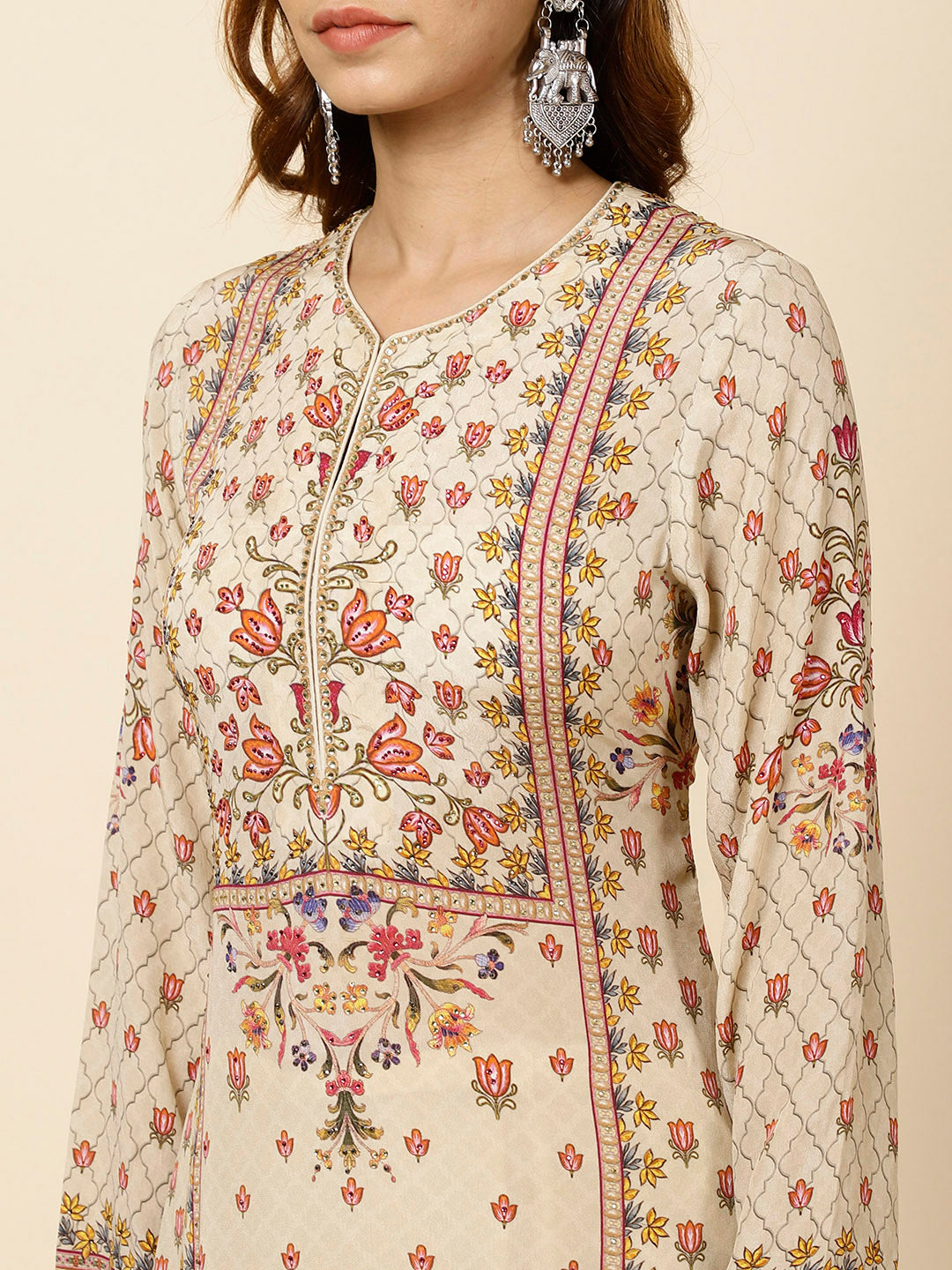 Digital Floral Printed Crepe Kurta With Palazzo &amp; Dupatta