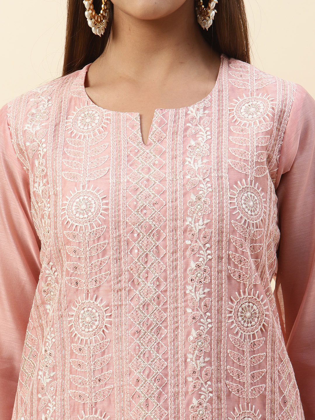 Embroidered Chanderi Kurta With Pants