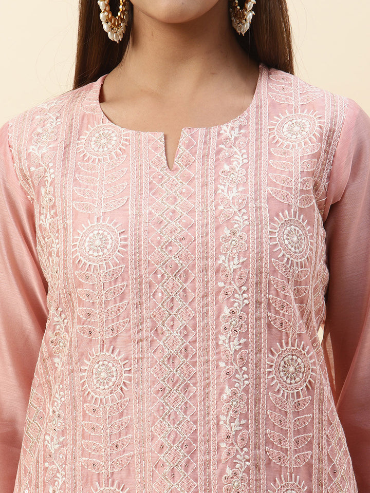 Embroidered Chanderi Kurta With Pants