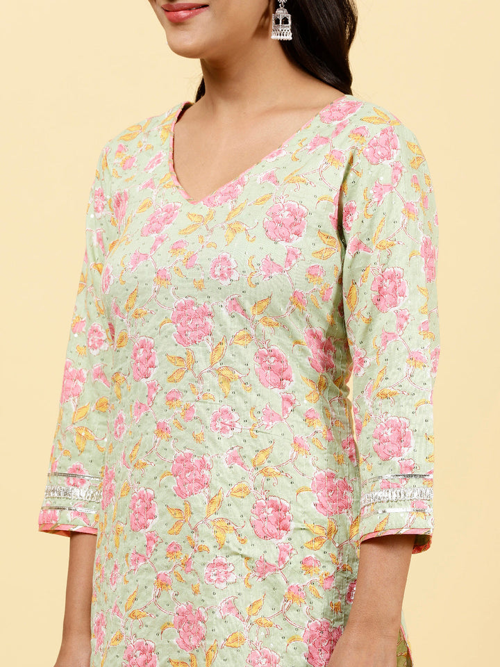 Printed Cotton Kurta With Garara