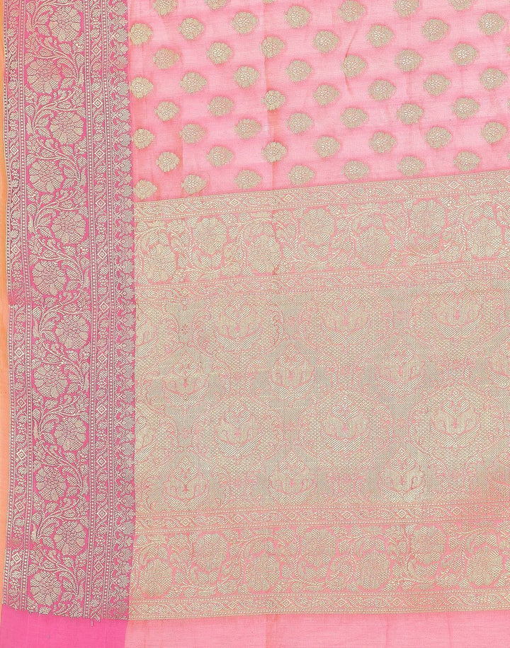 MBZ Meena Bazaar-Pink Cotton Woven Saree