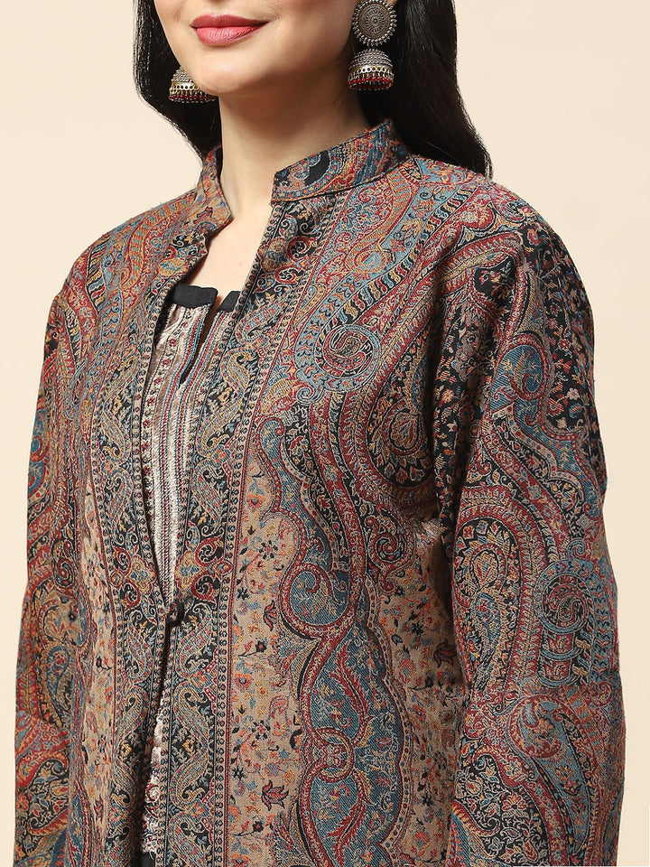 Resham Jaal Woven Pashmina Kurta With Pants &amp; Jacket