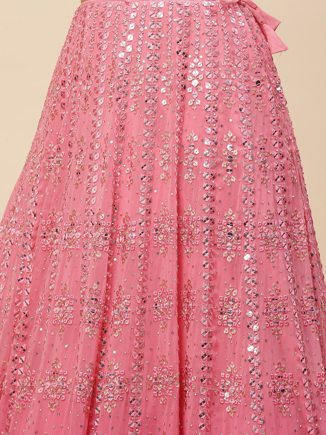 Sequin Embroidered Georgette Choli With Lehenga &amp; Net Dupatta