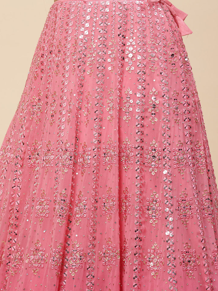 Sequin Embroidered Georgette Choli With Lehenga &amp; Net Dupatta