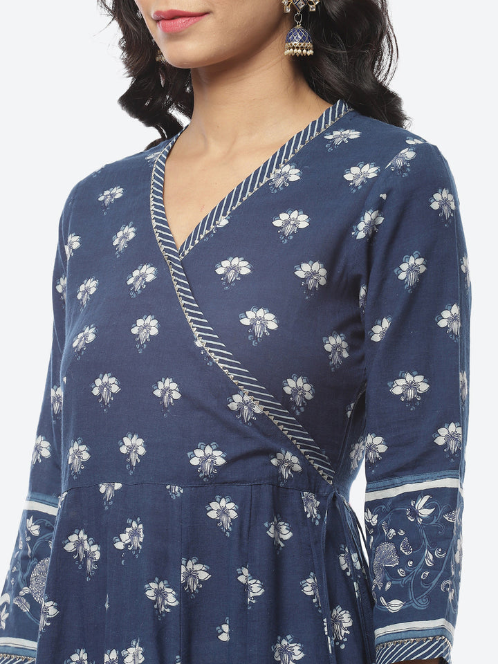 Floral Printed Cotton Angrakha Kurti