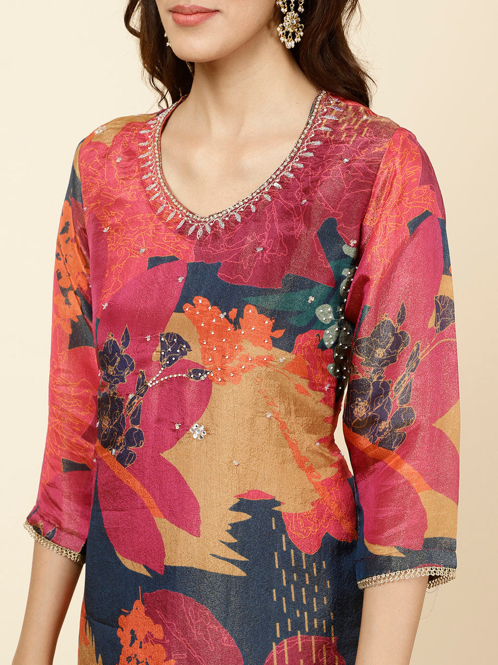 Floral Printed Georgette Kurta With Pants