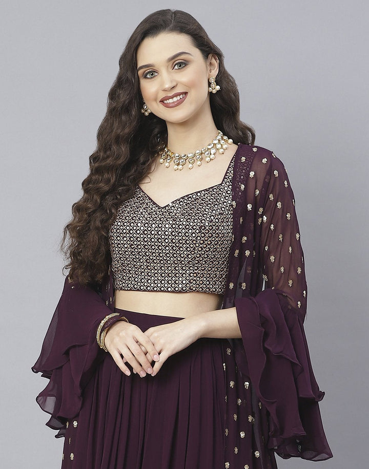 Bottle Green, Wine and Navy Blue Georgette Salwar Kameez with Shrug