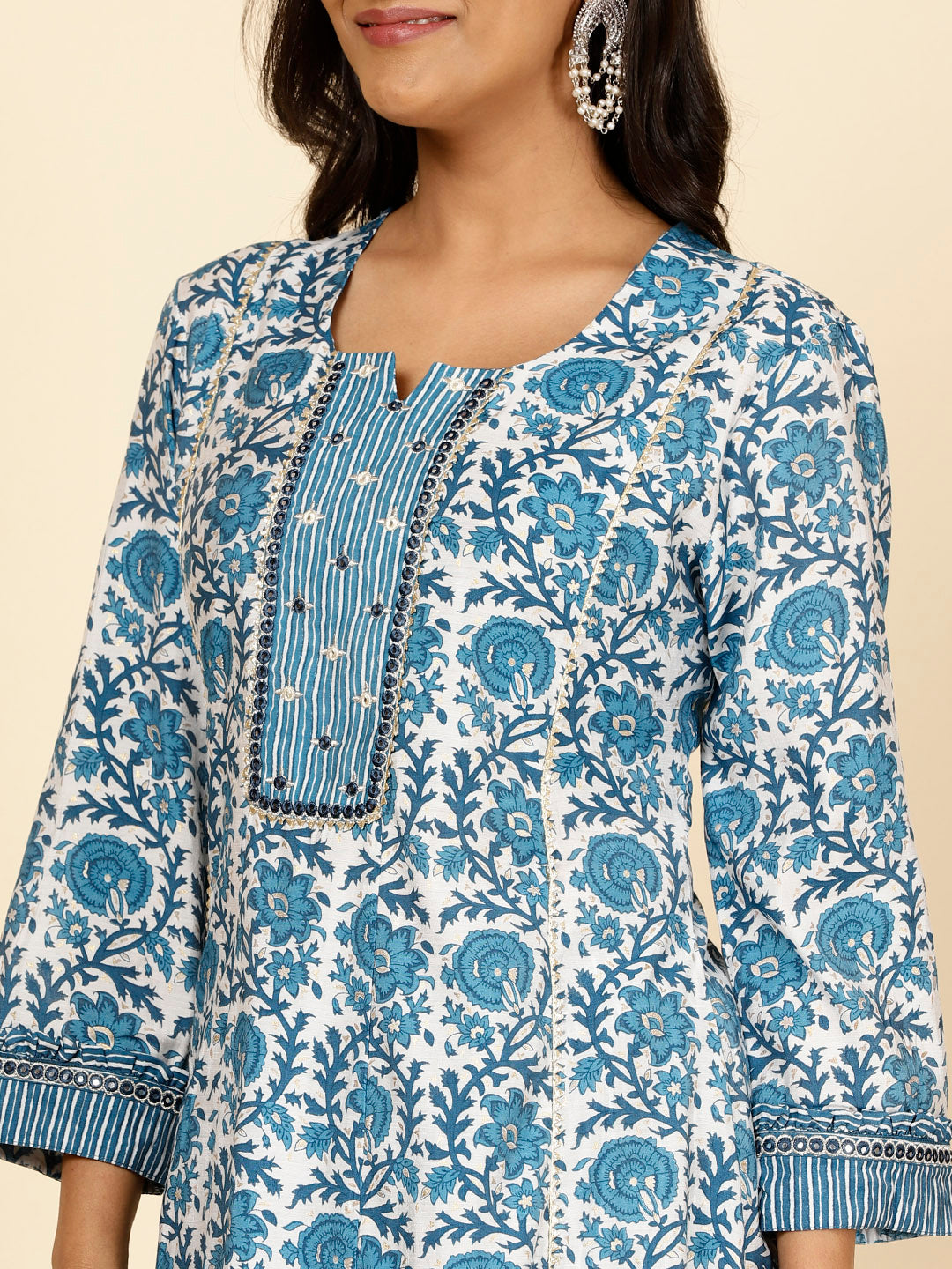 Floral Printed Chanderi Kurta With Palazzo