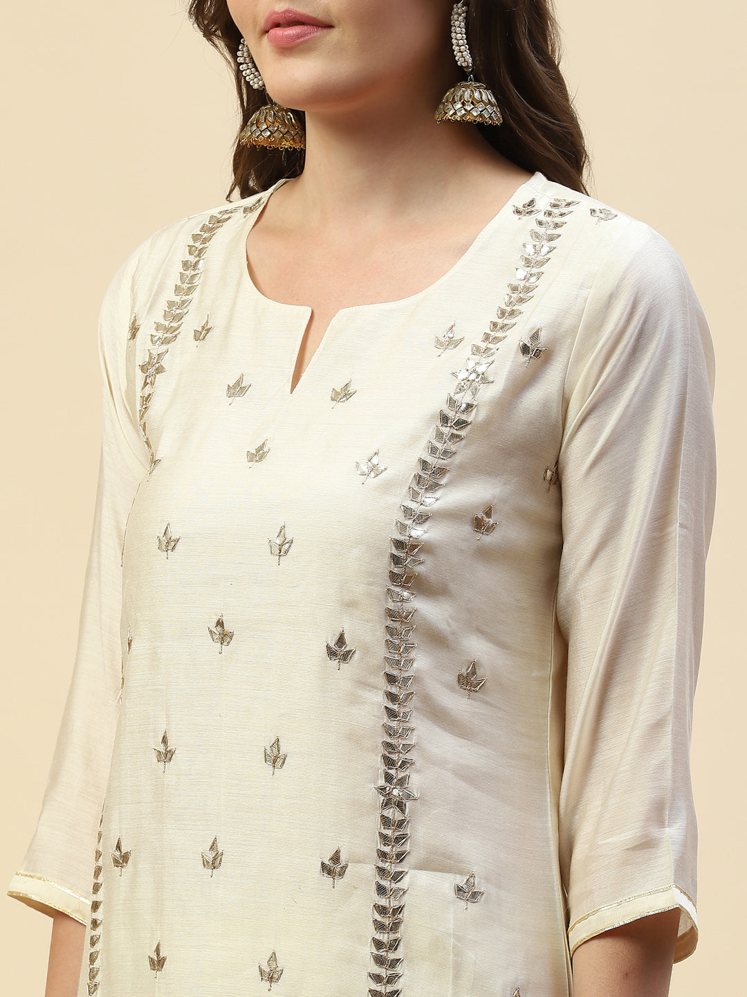 Gota Work Chanderi Kurta With Pant &amp; Cotton Dupatta
