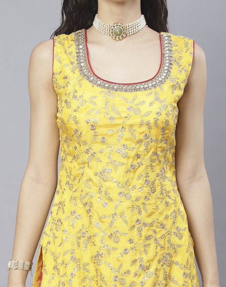Mustard and Rani Handloom Dupion Salwar Kameez