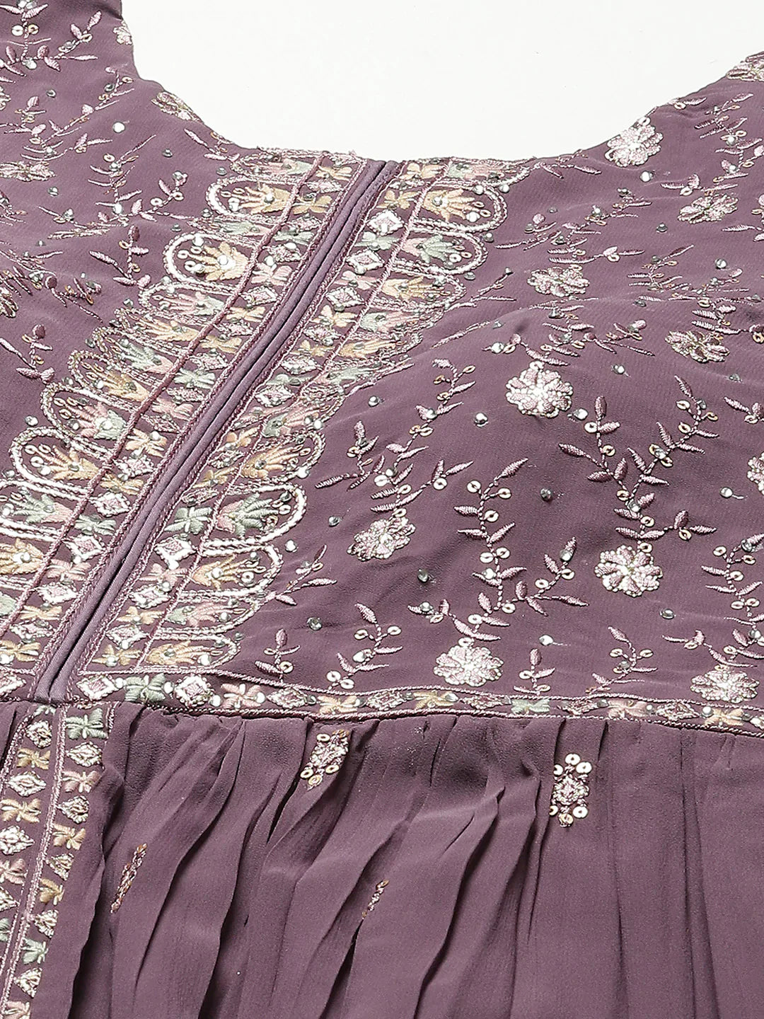 Sequin Embroidered Georgette Kurta With Palazzo &amp; Dupatta