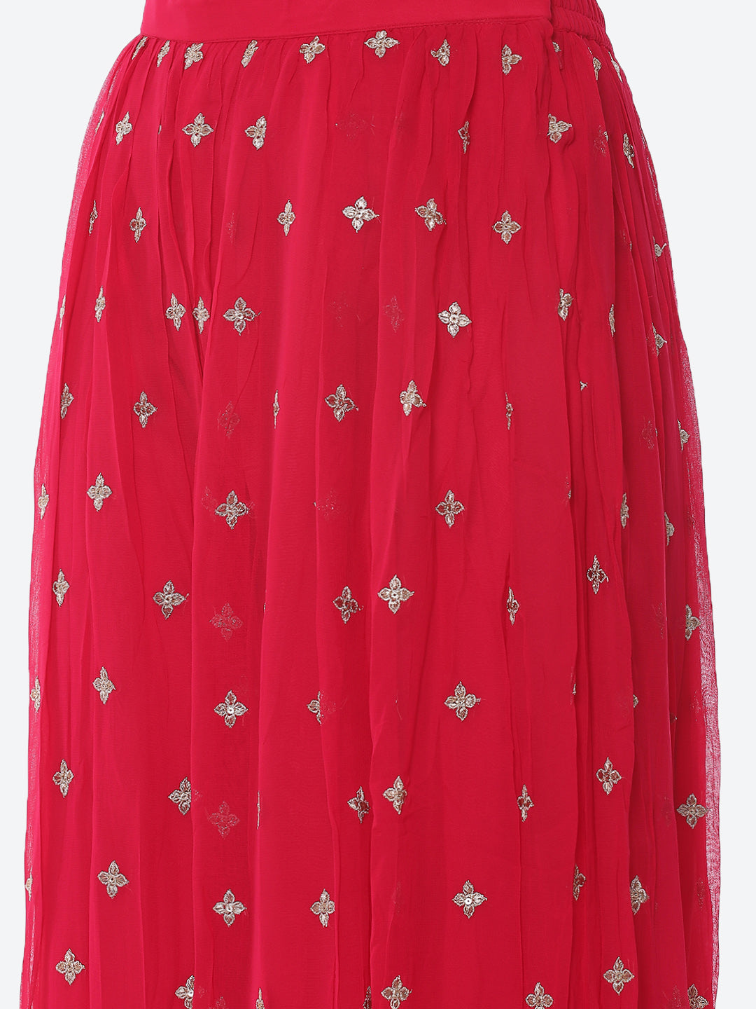 Zari Booti Neck Embroidered Georgette Kurta With Palazzo &amp; Dupatta