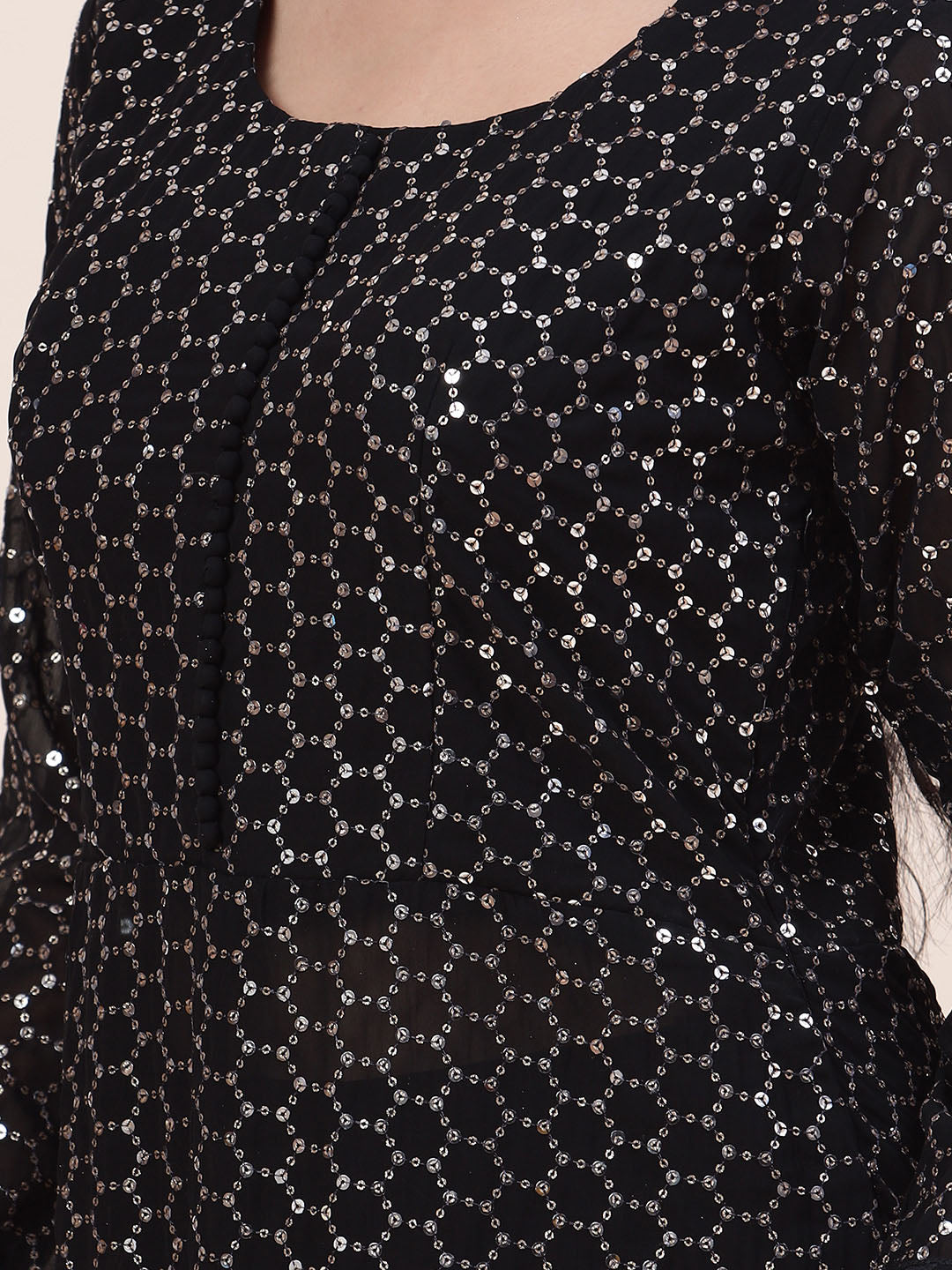 Sequin Embroidered Georgette Kurta With Palazzo &amp; Dupatta