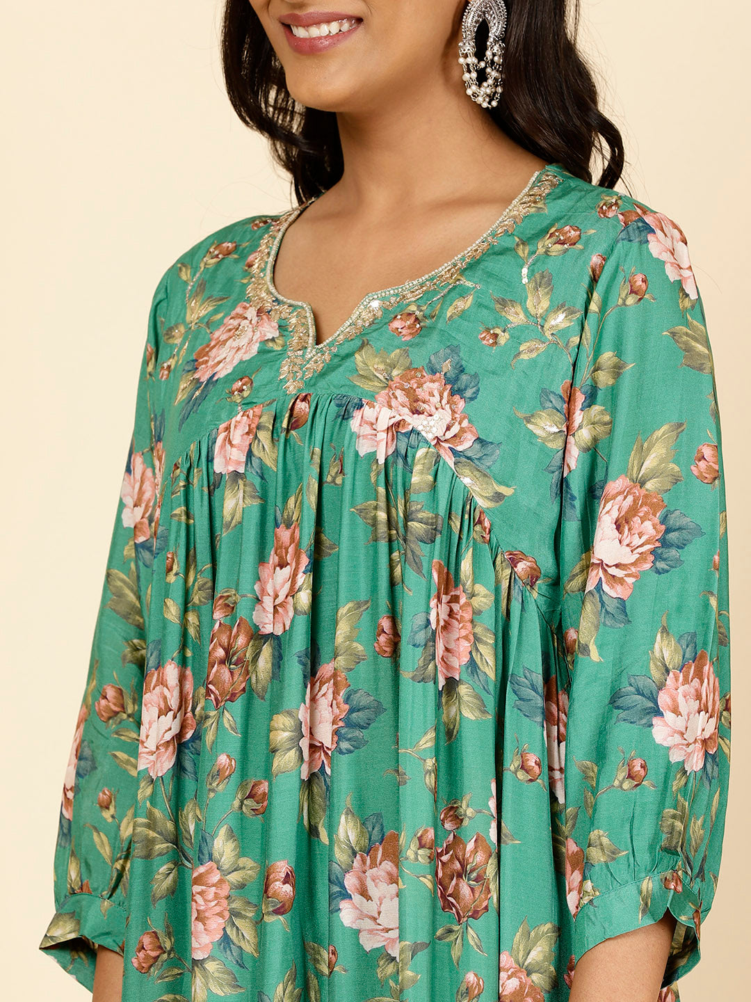 Floral Printed Muslin Kurta With Pants