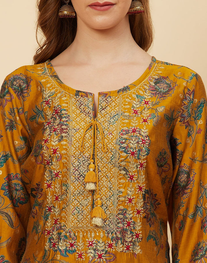 Printed Chanderi Kurti With Pant