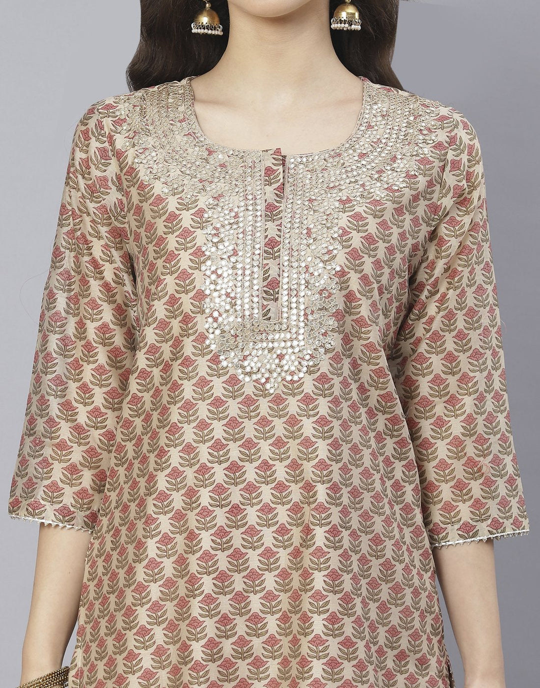 Peach and Firozee Cotton Chanderi Salwar Kameez
