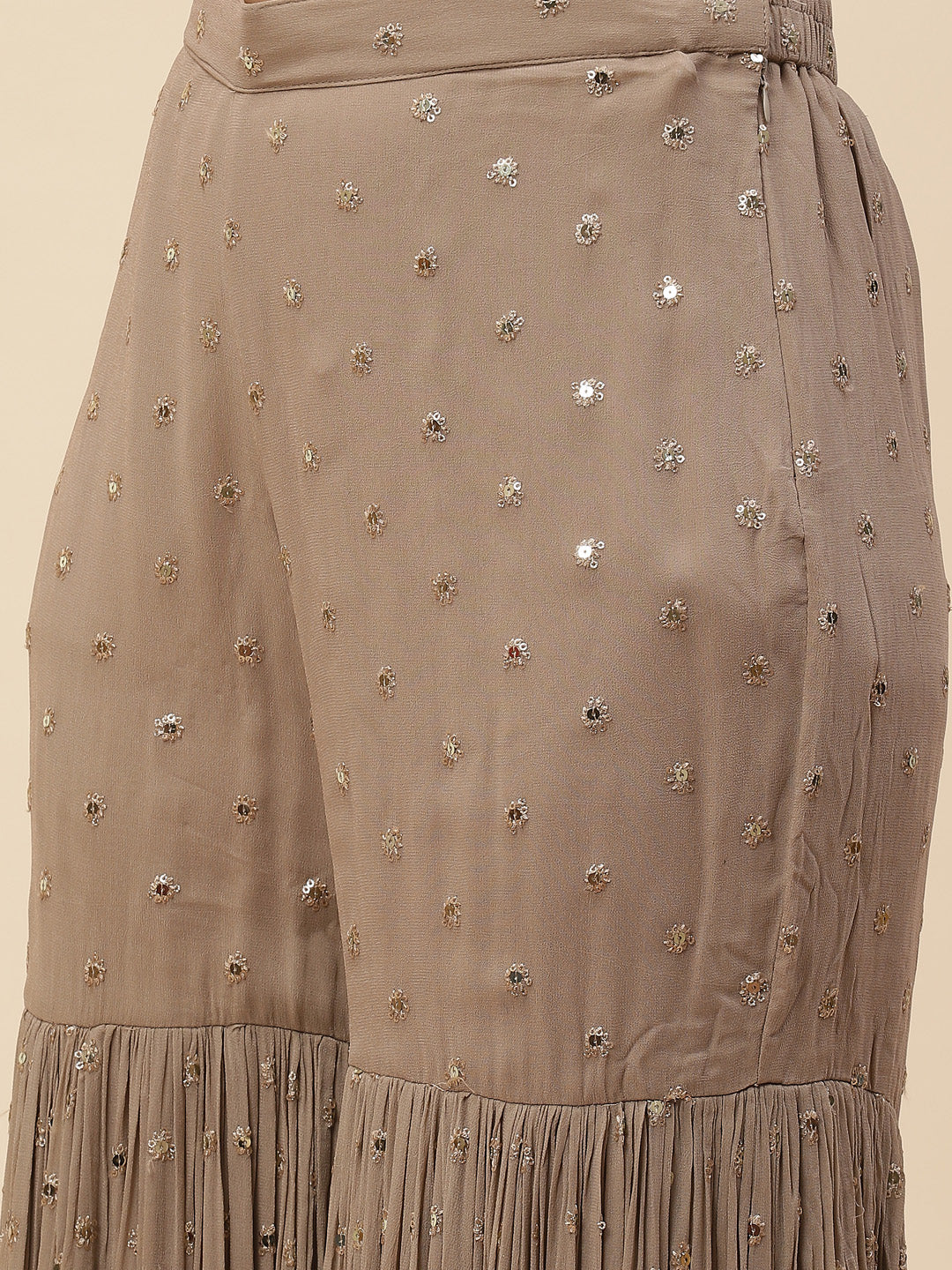 Embroidered Georgette Kurta With Garara &amp; Net Dupatta