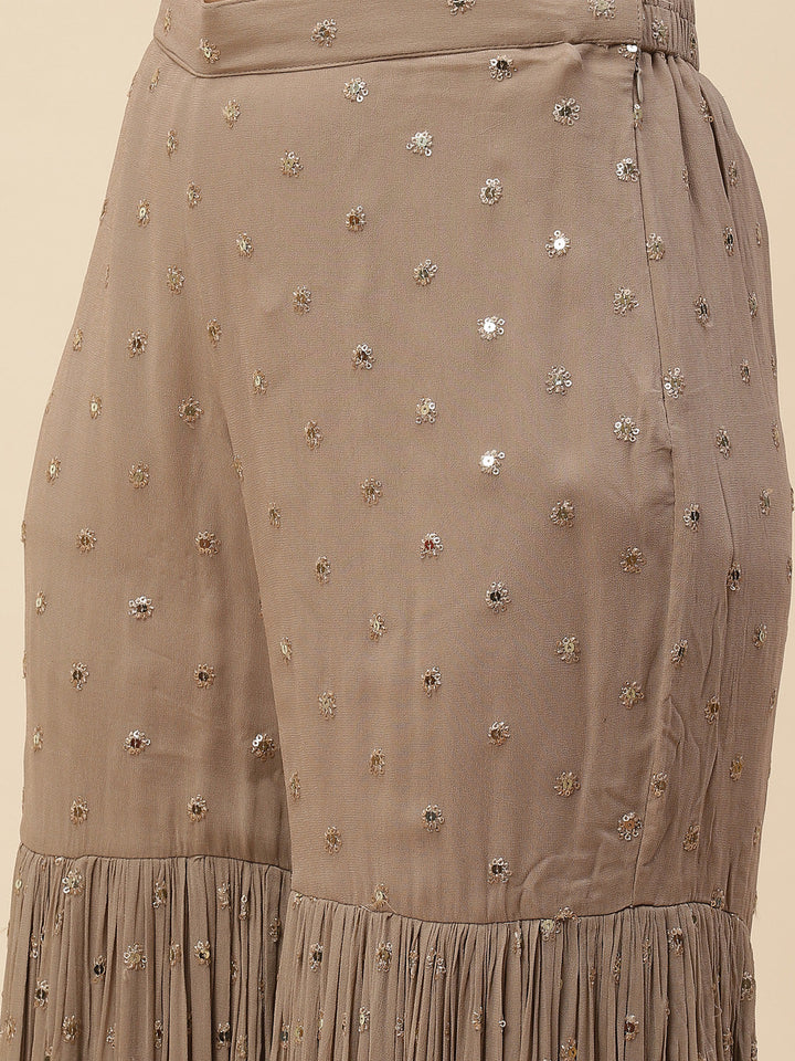 Embroidered Georgette Kurta With Garara &amp; Net Dupatta