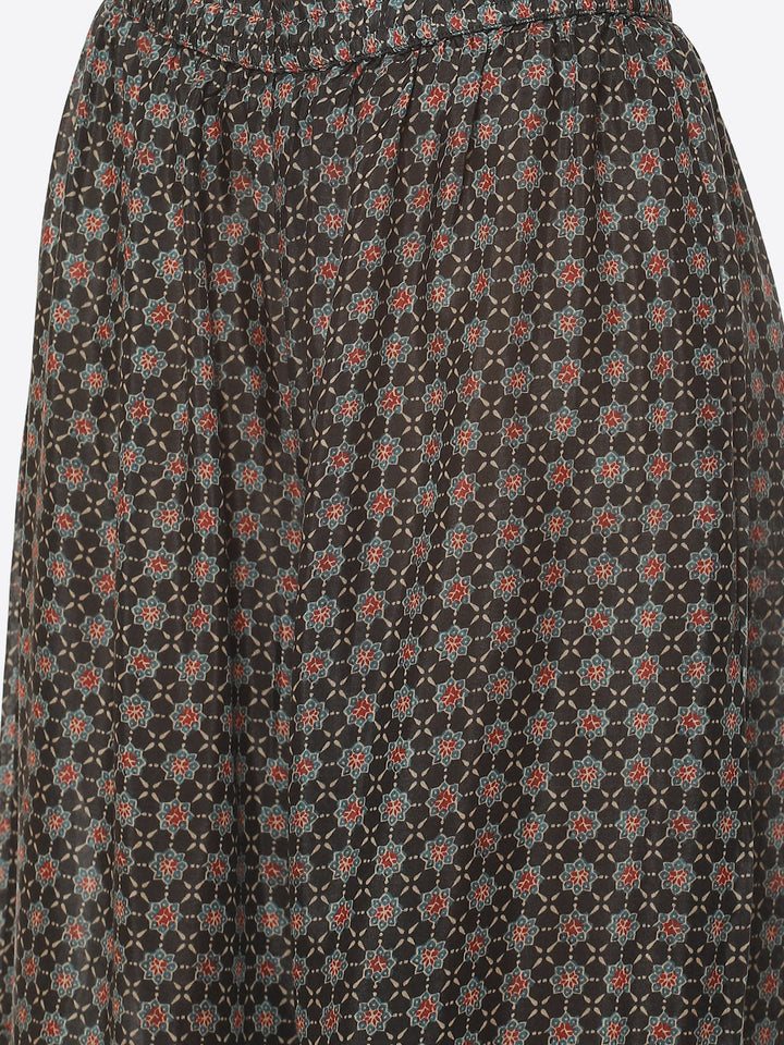 Gota Neck Printed Cotton Kurta With Garara &amp; Dupatta