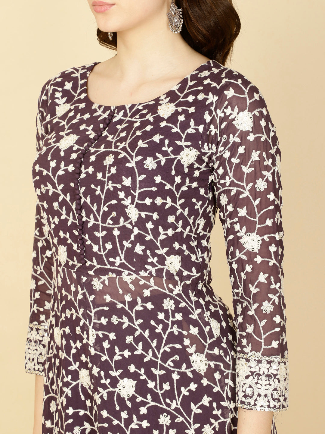 Resham Embroidery Georgette Kurta With Sharara &amp; Dupatta
