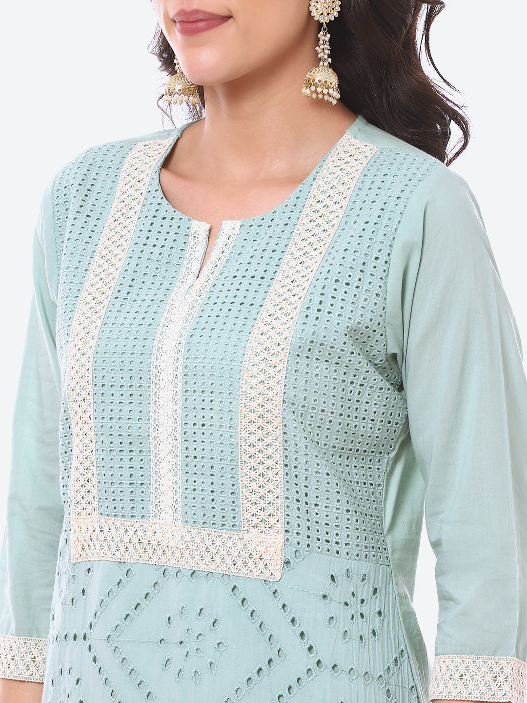 Cut Work Cotton Kurta With Pant