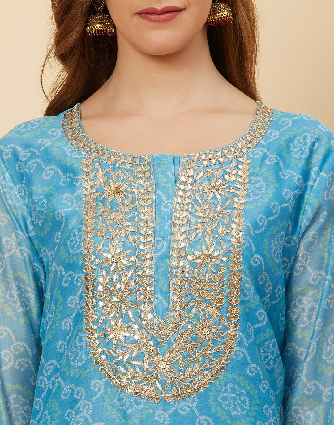 Embroidered Chanderi Kurti With Pant