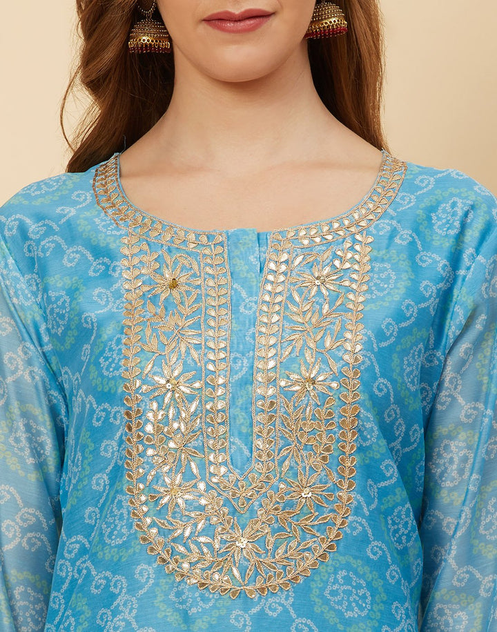 Embroidered Chanderi Kurti With Pant
