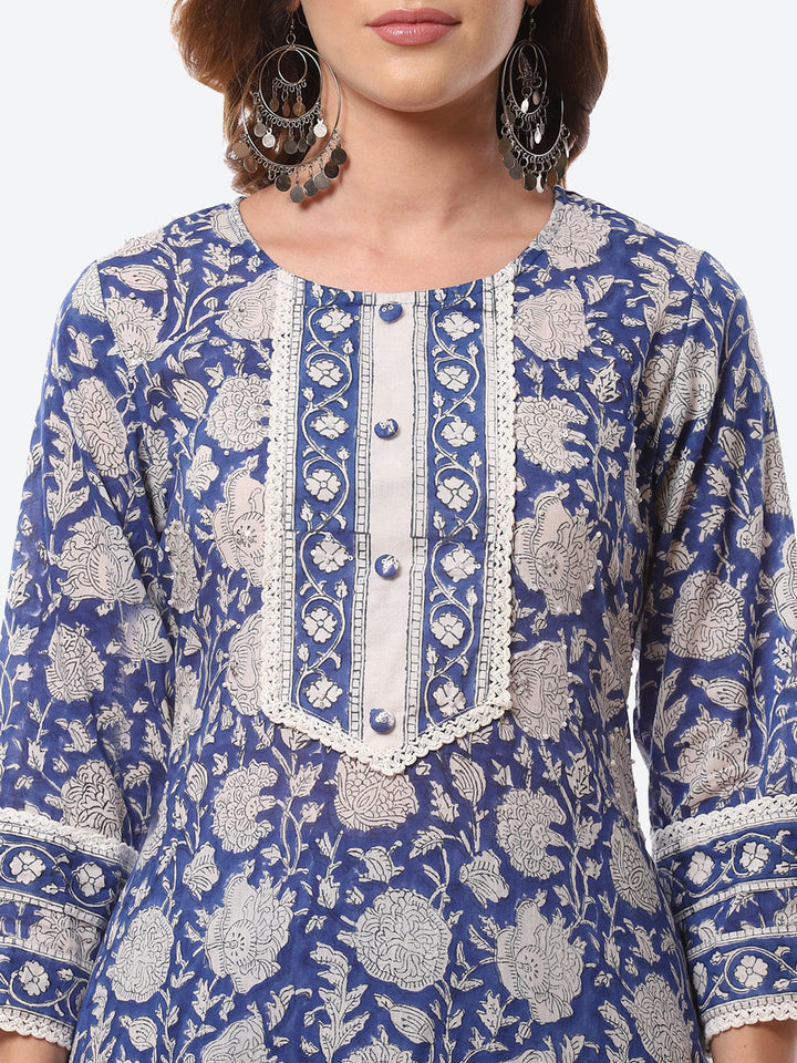 Floral Printed Cotton Kurta With Pants