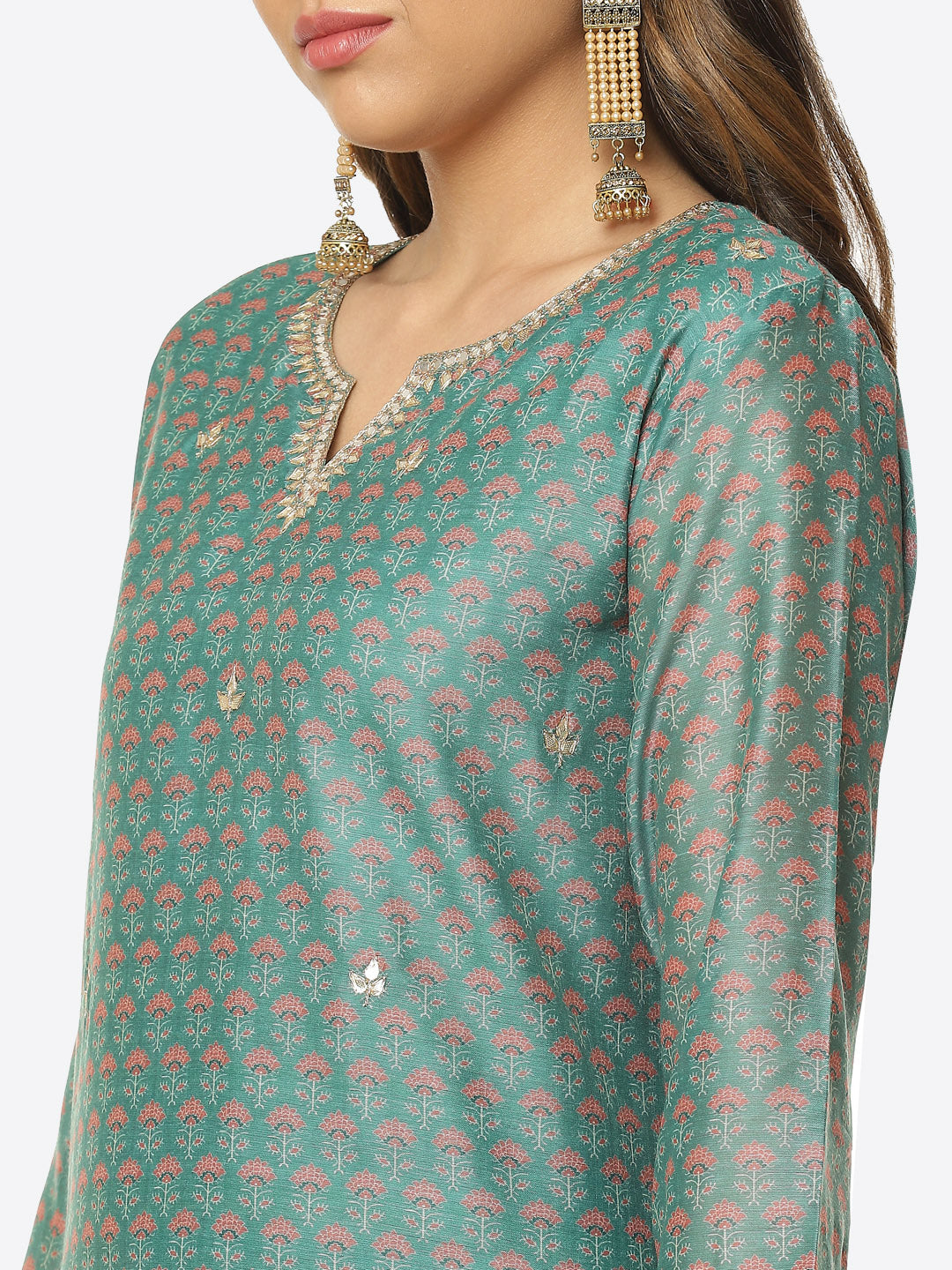 Gota Work Printed Chanderi Kurta With Pant