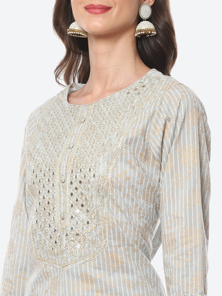 Resham Mirror Printed Cotton Kurta With Pant