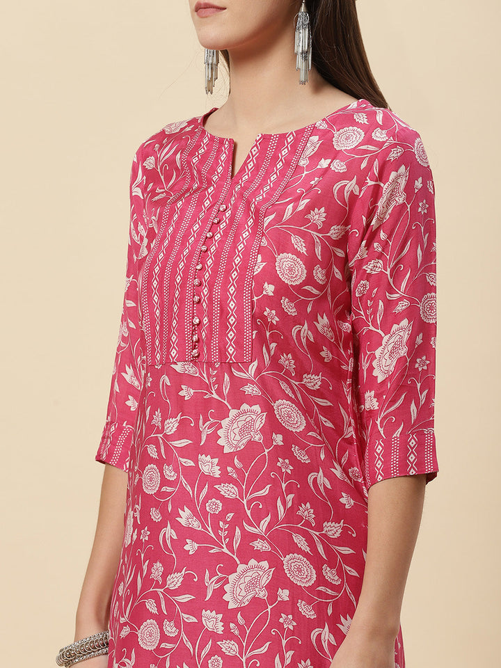 Floral Printed Muslin Kurta With Pants