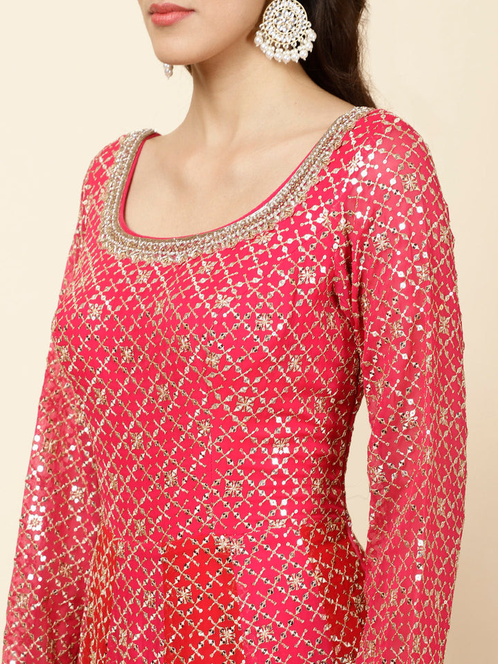 Zari Jaal Embroidered Georgette Kurta With Churidar &amp; Dupatta