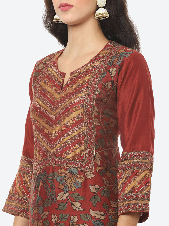 Floral Printed Chanderi Kurti With Pant