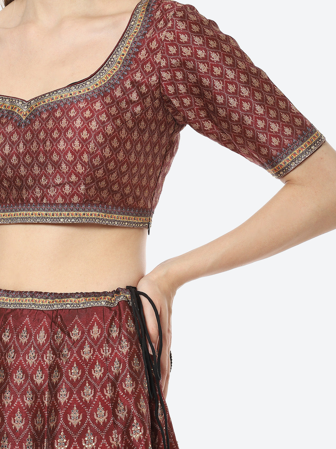 Floral Digital Printed Tussar Silk Choli With Lehenga &amp; Net Dupatta