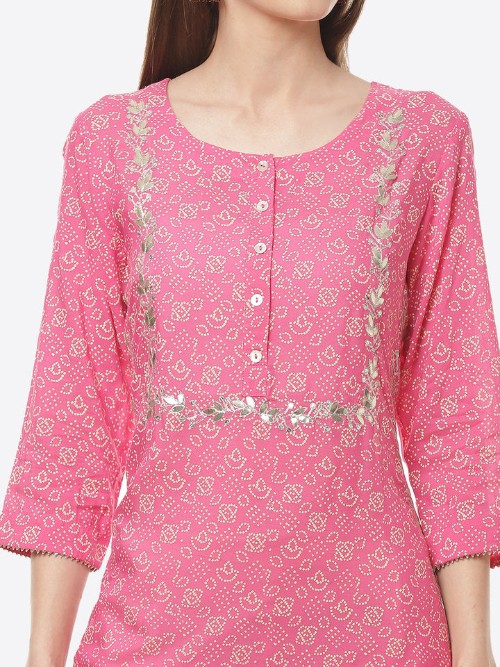 Printed Gota Work Cotton Muslin Kurti