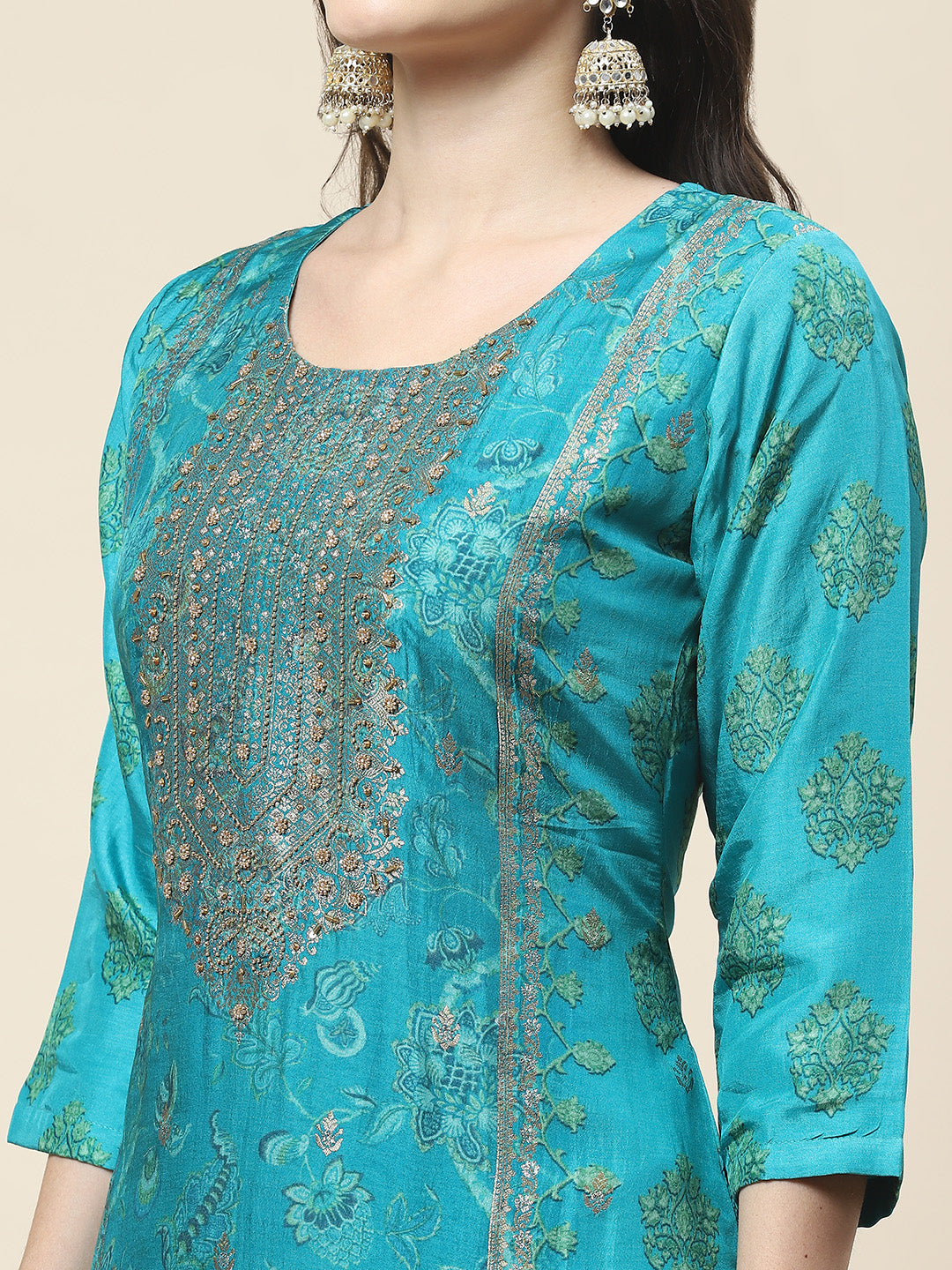 Floral Printed Handloom Kurta With Pants &amp; Dupatta