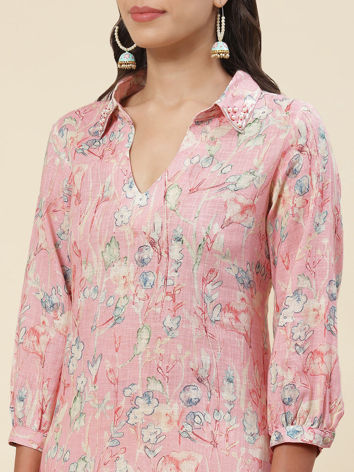 Floral Printed Muslin Kurta