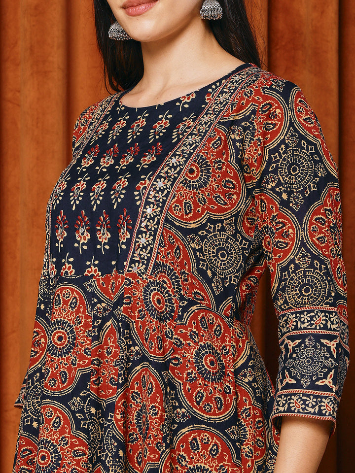 Printed Cotton Blend Kurta With Pants &amp; Dupatta