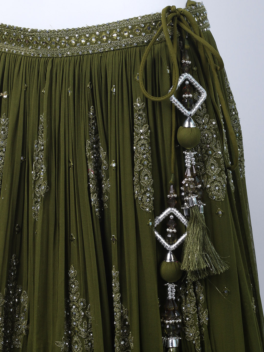 Resham Mirror Work Georgette Choli With Lehenga &amp; Dupatta