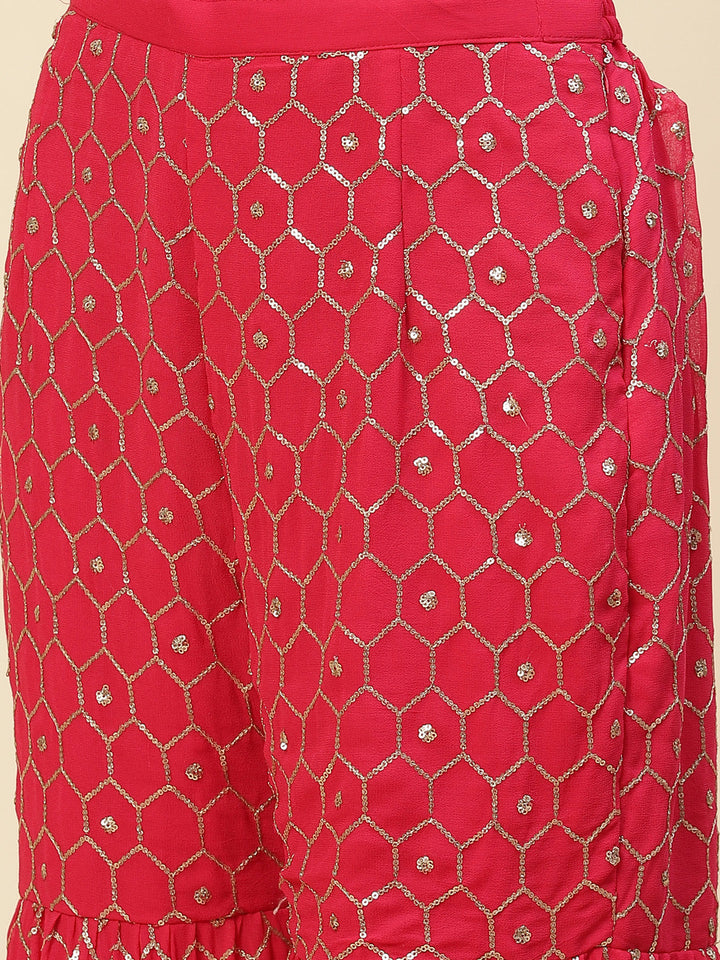 Sequin Embroidered Georgette Kurta With Sharara &amp; Dupatta
