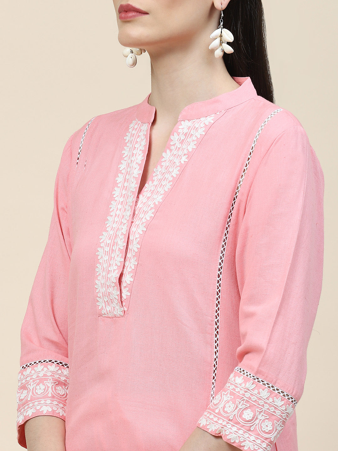 Embroidered Cotton Kurta With Pants