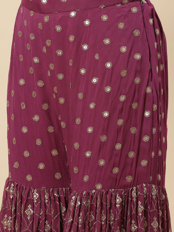 Sequin Resham Embroidered Georgette Crop Top With Jacket Garara &amp; Dupatta