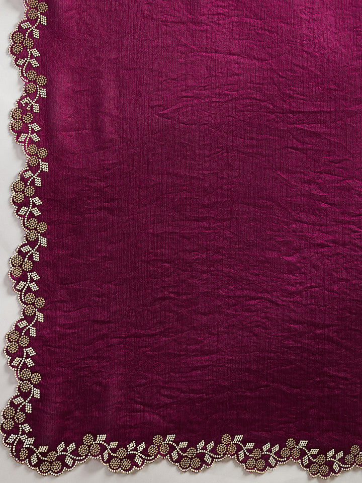Embroidered Satin Saree