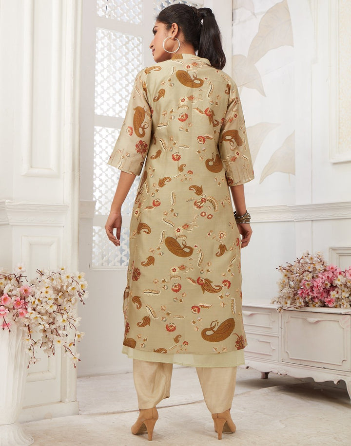 MBZ Meena Bazaar-Beige Cotton Chanderi Kurti