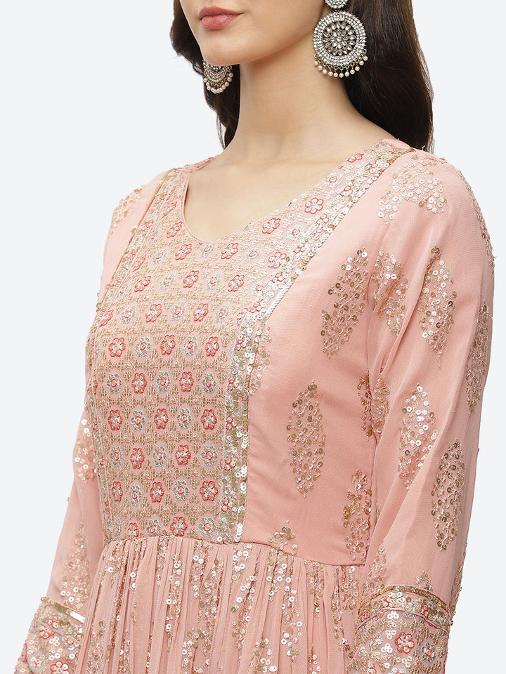 Resham Sequin Booti Georgette Anarkali Kurta With Churidar &amp; Dupatta