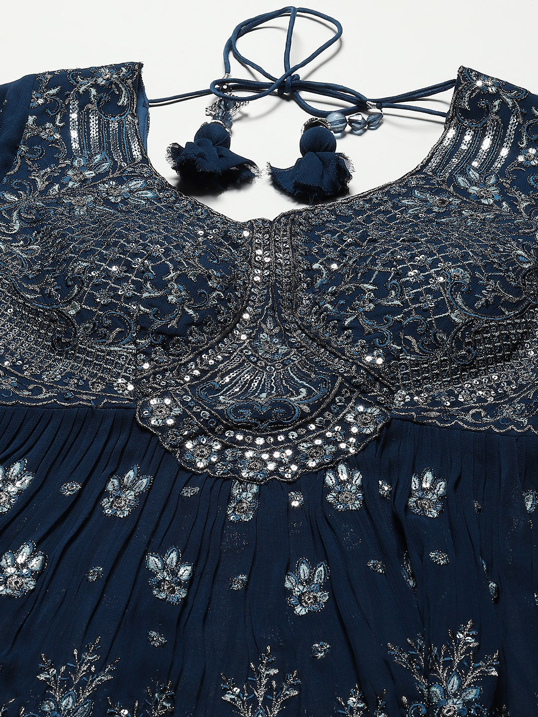 Sequin Zari Embroidered Georgette Choli With Lehenga &amp; Dupatta