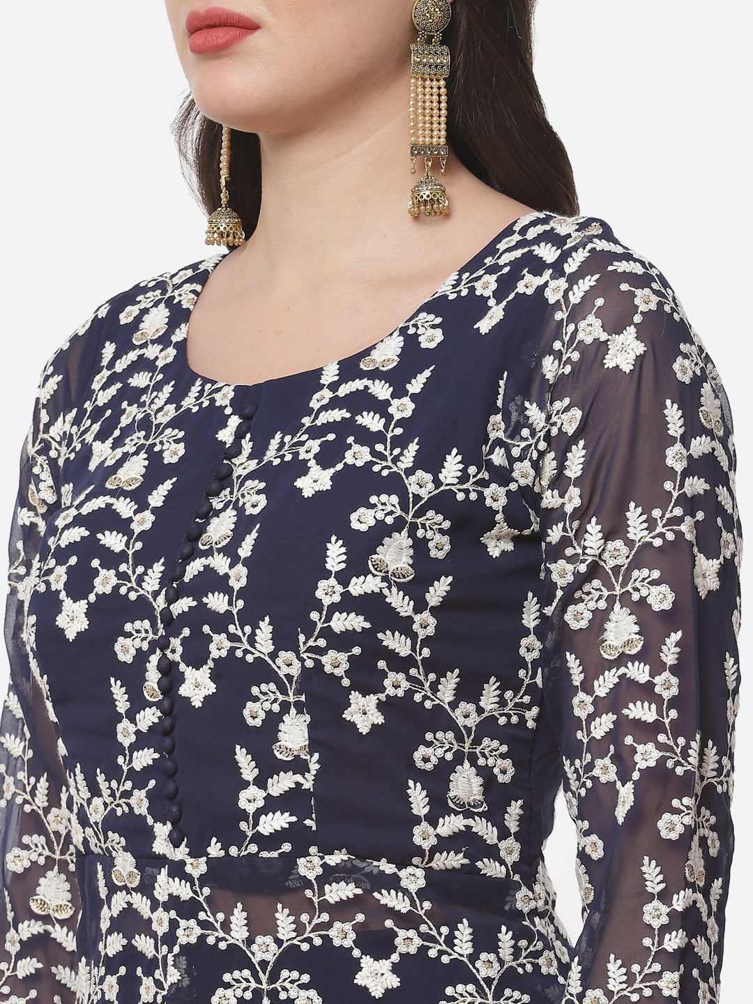 Resham Jaal Embroidered Georgette Kurta With Palazzo &amp; Dupatta
