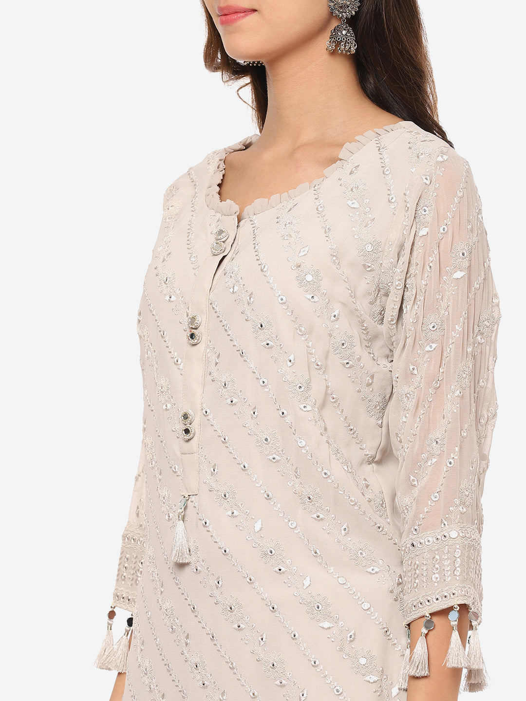 Resham Mirror Georgette Kurta With Palazzo